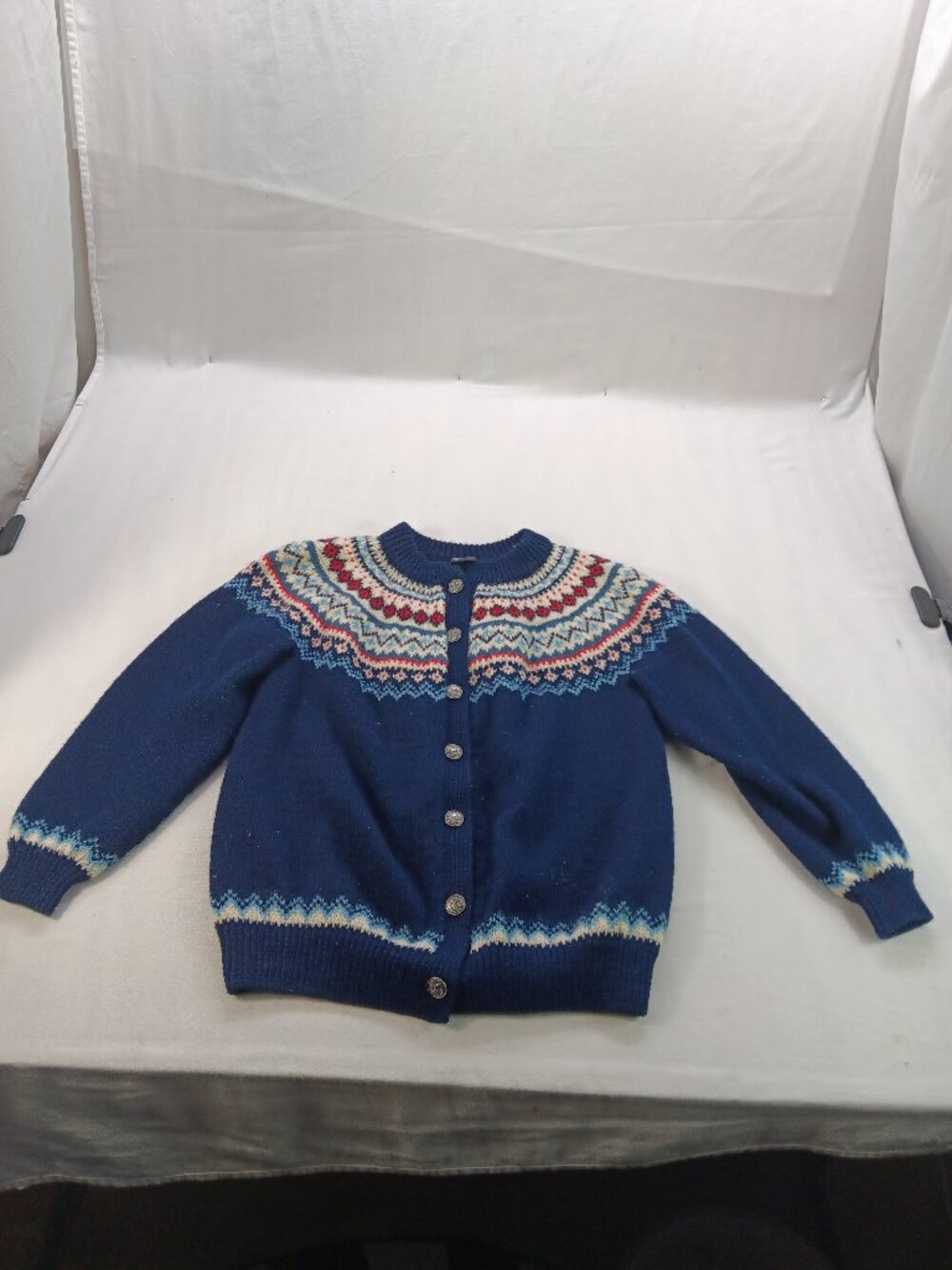 Dale Of Norway Cardigan Sweater Women's Large Blue Wool Nordic Fair Isle Size L